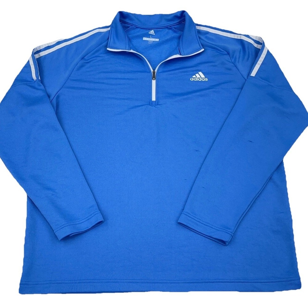 Adidas Sweatshirt Men Large Blue White Pullover Performance Sweater Quarter Zip*